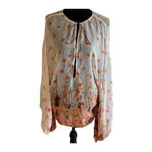 Victoria's Secret Swim Cover Up OS Sheer Floral Tie Sleeves / Front Cream Color
